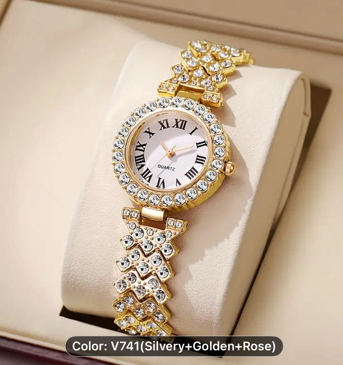 3pcs/set Women'S Exquisite WatchTemperament Elegant Roman Scale Dial Classic Quartz Watch Set