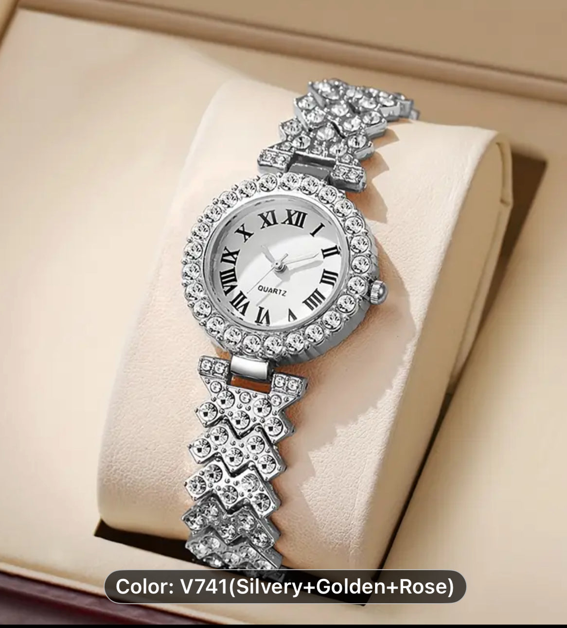 3pcs/set Women'S Exquisite WatchTemperament Elegant Roman Scale Dial Classic Quartz Watch Set