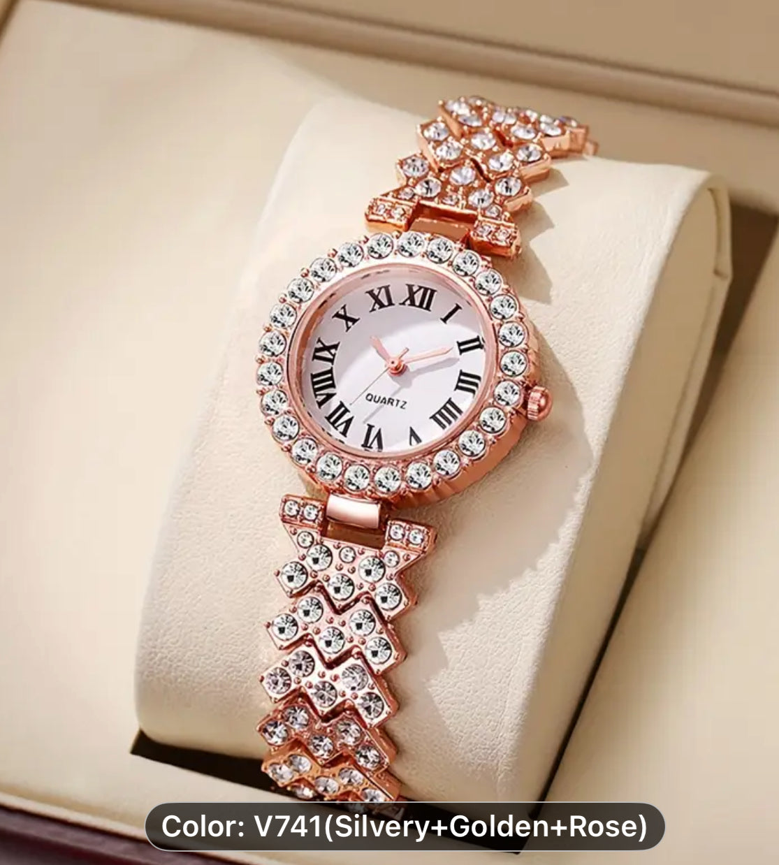 3pcs/set Women'S Exquisite WatchTemperament Elegant Roman Scale Dial Classic Quartz Watch Set