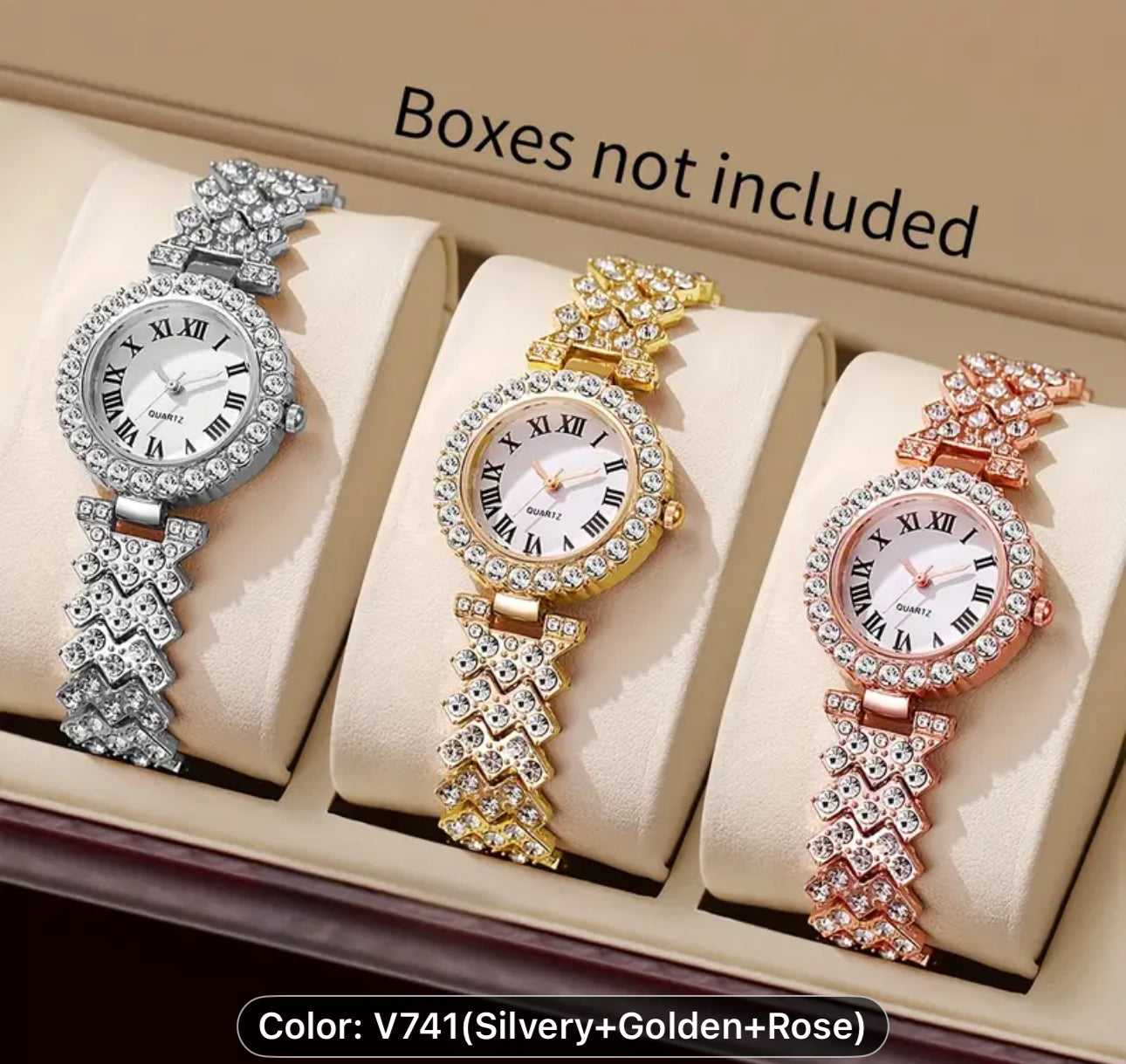 3pcs/set Women'S Exquisite WatchTemperament Elegant Roman Scale Dial Classic Quartz Watch Set