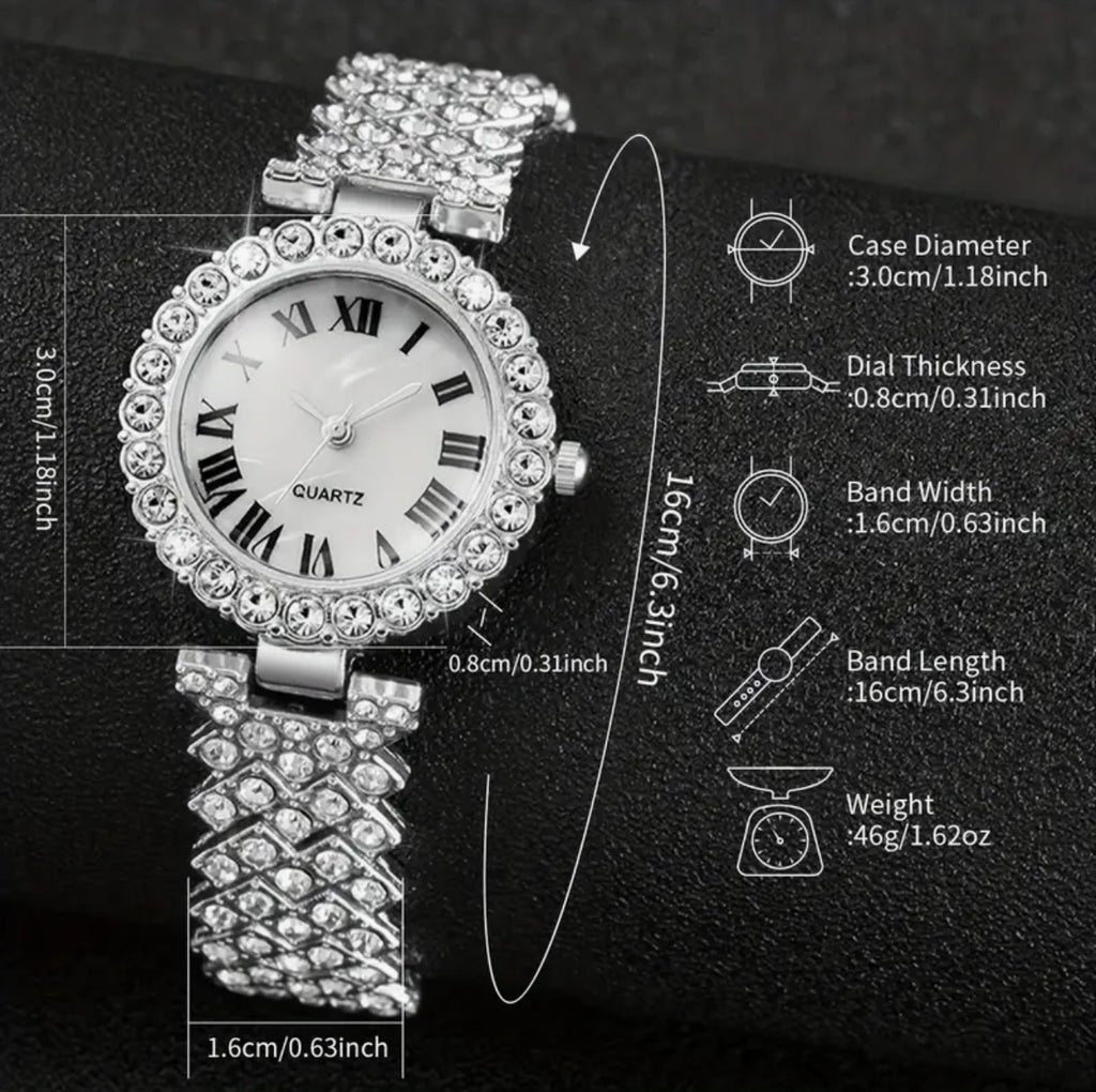 3pcs/set Women'S Exquisite WatchTemperament Elegant Roman Scale Dial Classic Quartz Watch Set