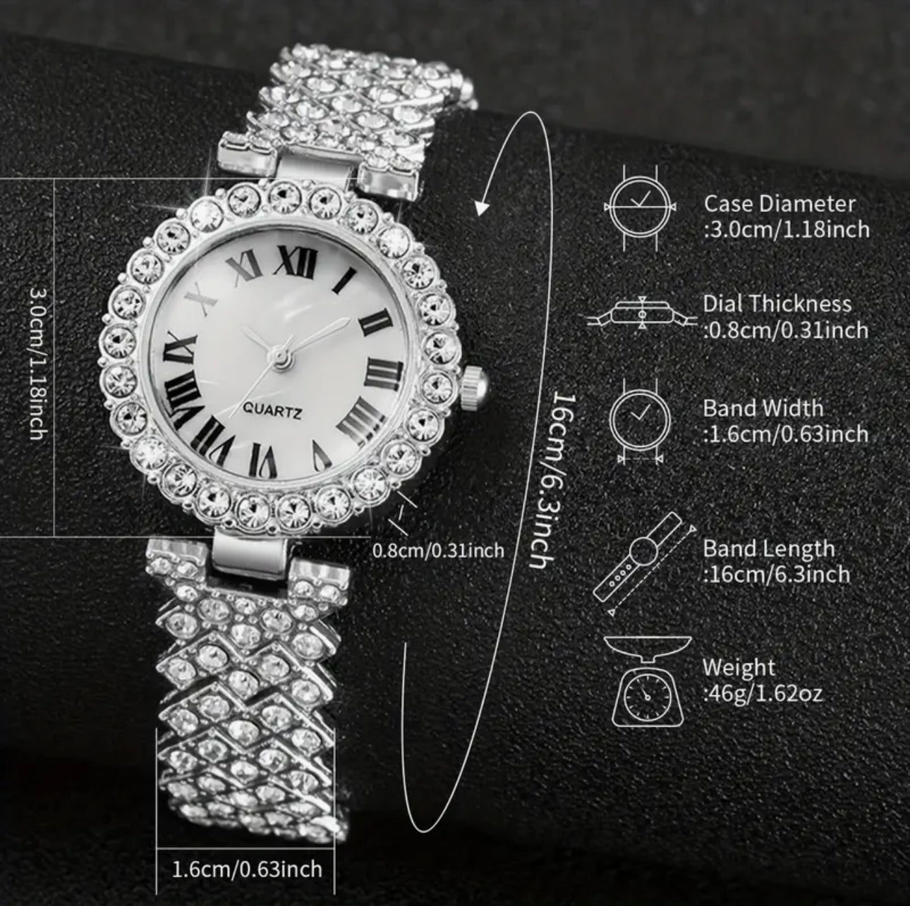 3pcs/set Women'S Exquisite WatchTemperament Elegant Roman Scale Dial Classic Quartz Watch Set