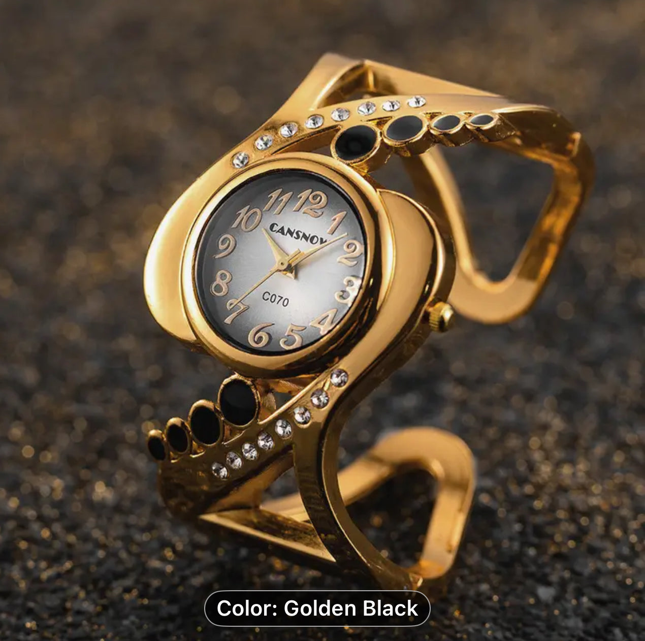 TOOP Women'S Golden Stainless Steel Quartz Watch - Elegant Round Dial, Crystal Embellishments, Shock-Resistant, Casual Style, Non-Rechargeable Button Battery, Ideal for Ladie