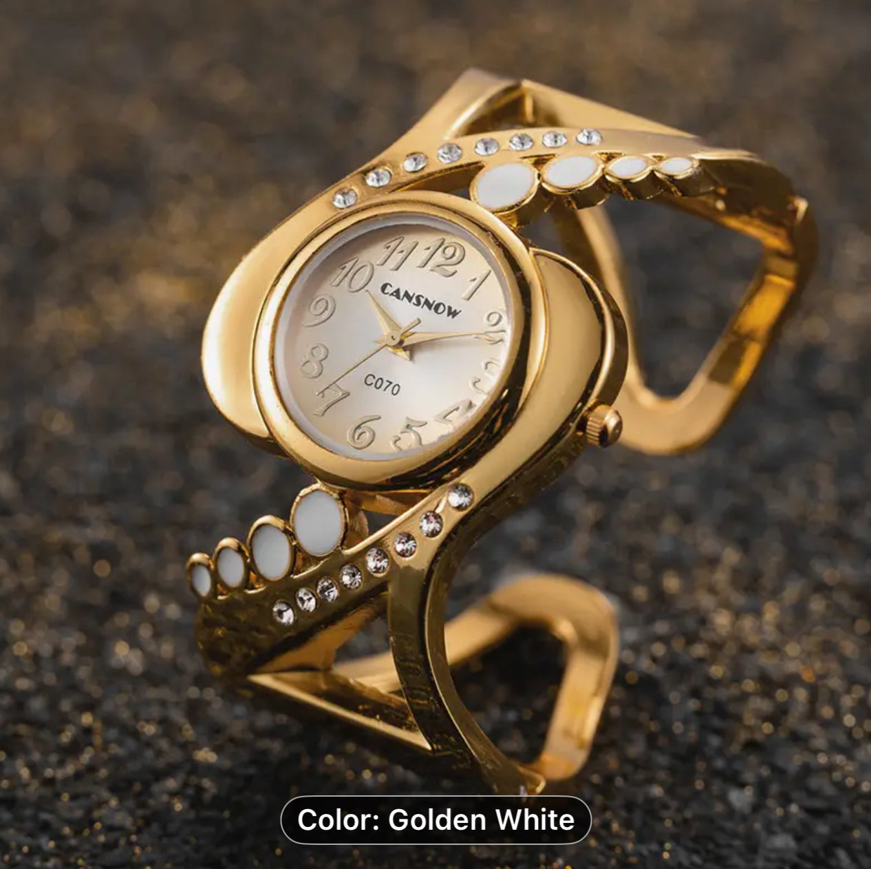 TOOP Women'S Golden Stainless Steel Quartz Watch - Elegant Round Dial, Crystal Embellishments, Shock-Resistant, Casual Style, Non-Rechargeable Button Battery, Ideal for Ladie