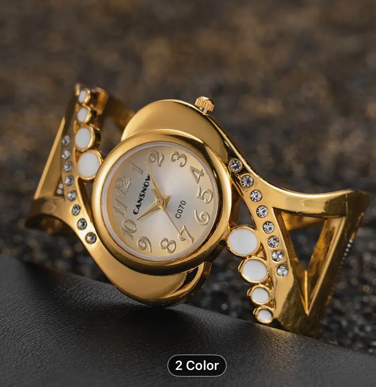 TOOP Women'S Golden Stainless Steel Quartz Watch - Elegant Round Dial, Crystal Embellishments, Shock-Resistant, Casual Style, Non-Rechargeable Button Battery, Ideal for Ladie