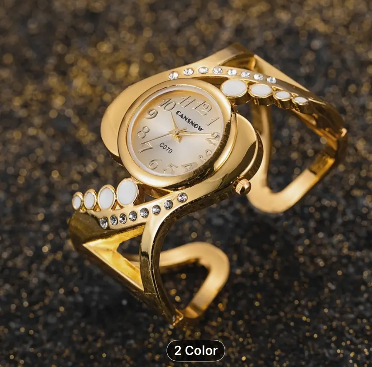 TOOP Women'S Golden Stainless Steel Quartz Watch - Elegant Round Dial, Crystal Embellishments, Shock-Resistant, Casual Style, Non-Rechargeable Button Battery, Ideal for Ladie
